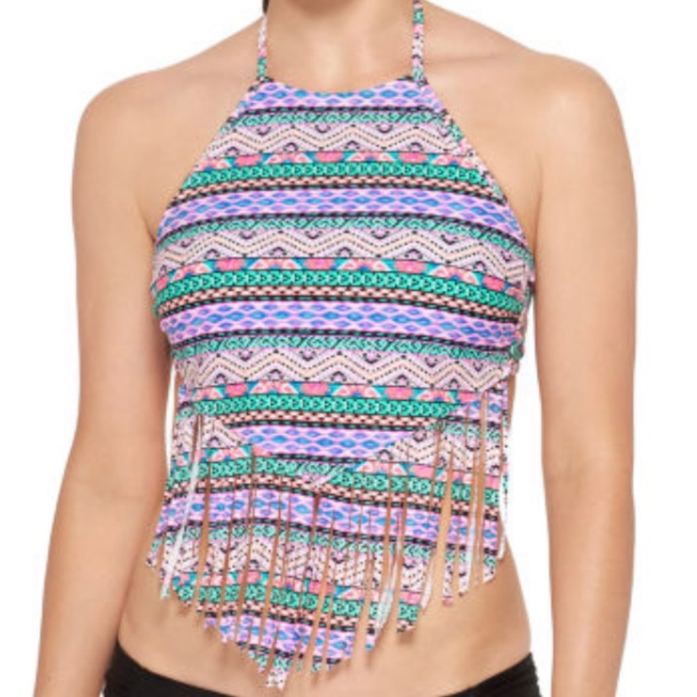 Arizona Juniors Fringe Halter Swimsuit Top XXL